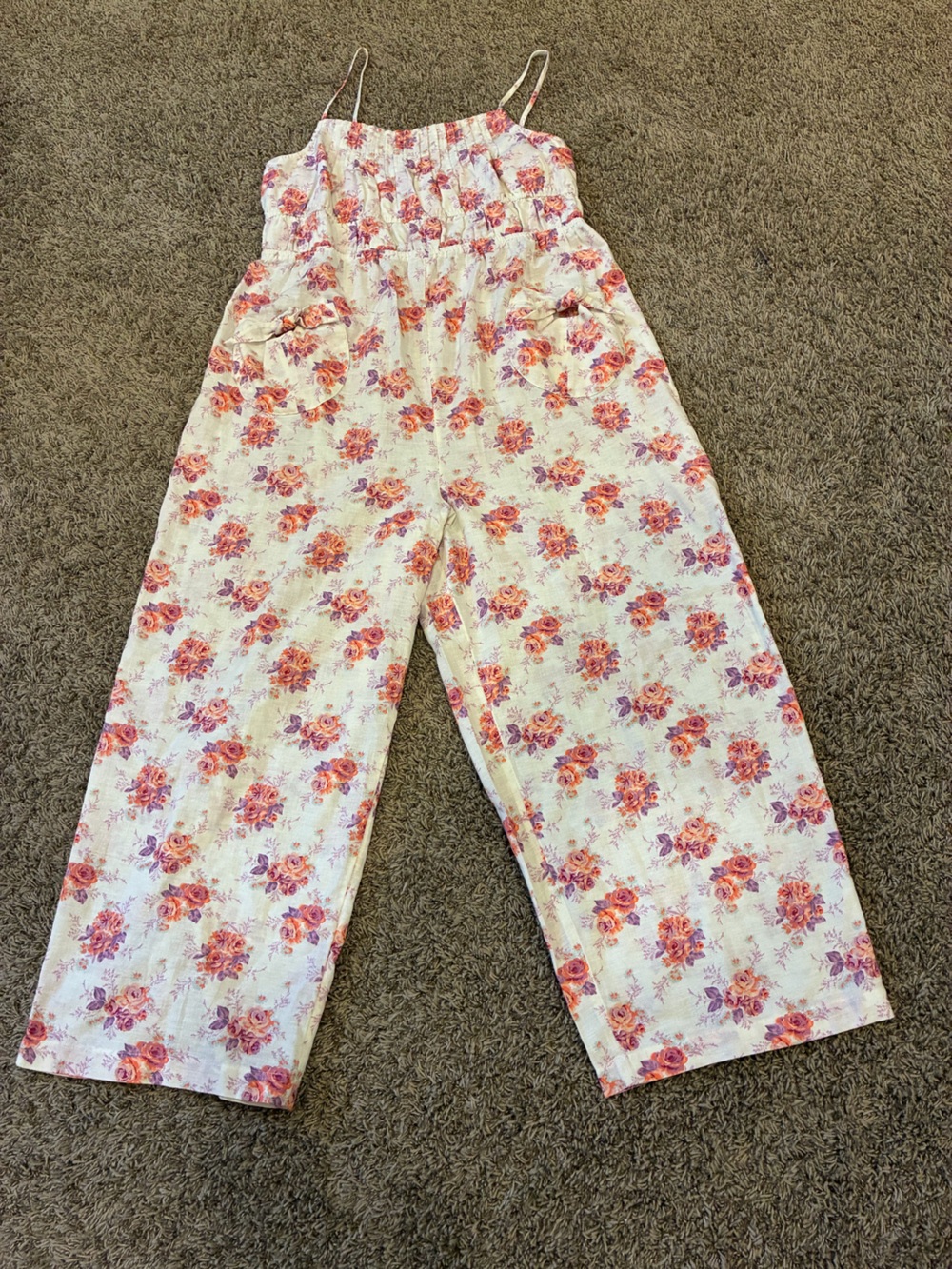 Laura Ashley x Lucky Brand Cream Floral Wide-Leg Capris Jumpsuit Size L - Picture 3 of 16